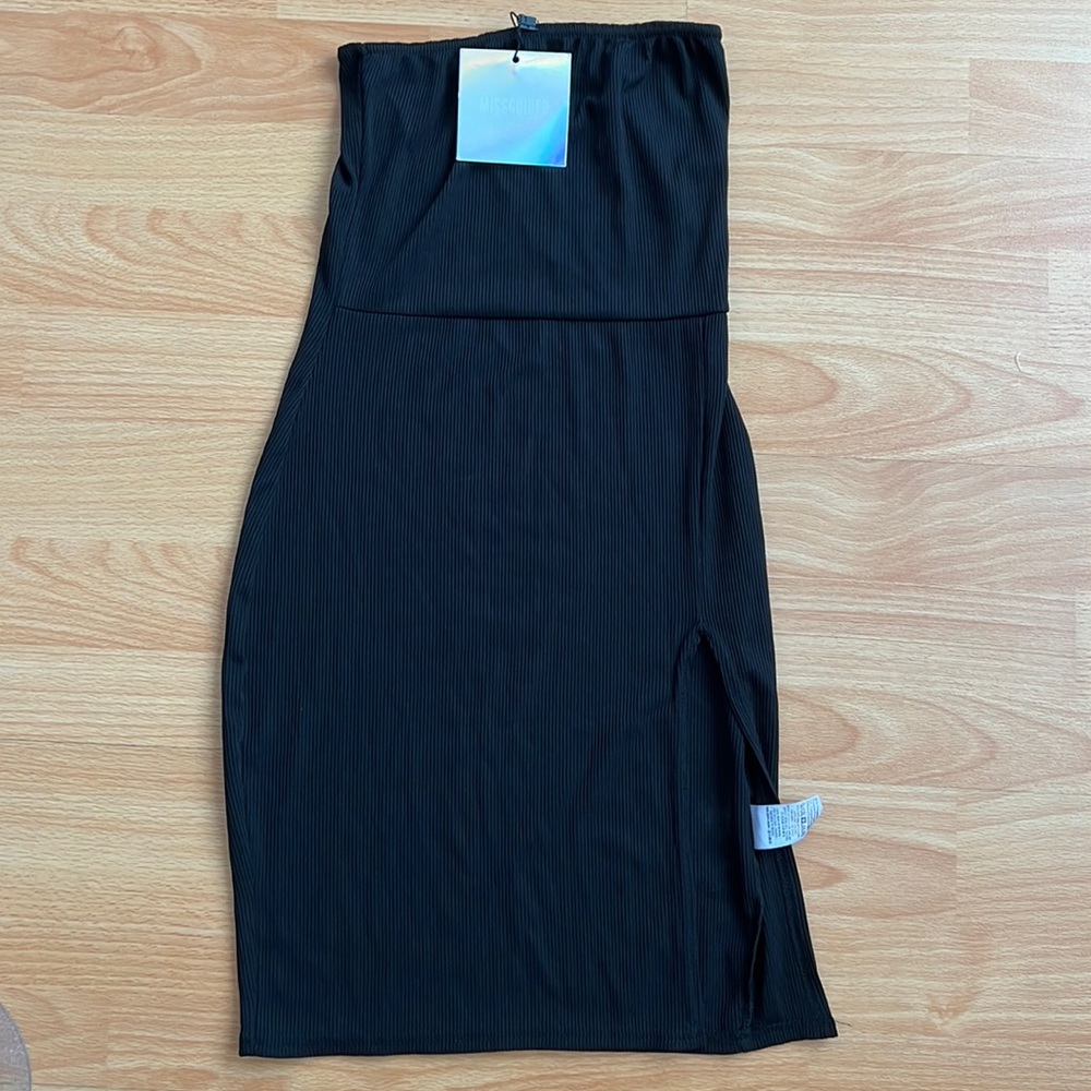 MissGuided Bandeau ribbed thigh split dress
